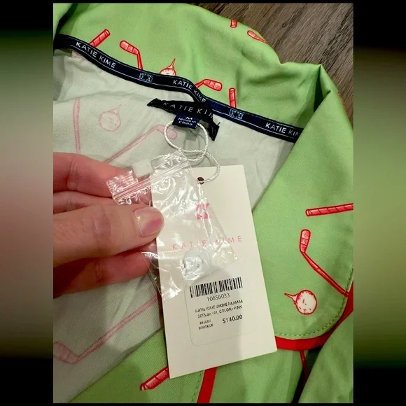 Katie Kime Birdie Pajama Pants Set | Medium | Green Pink Golf Print | NWT | Rare - Picture 2 of 5